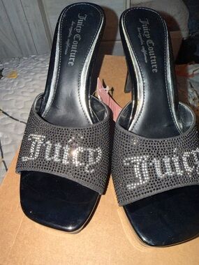 Juicy Couture Black Crystal-Embellished Slide Mules
